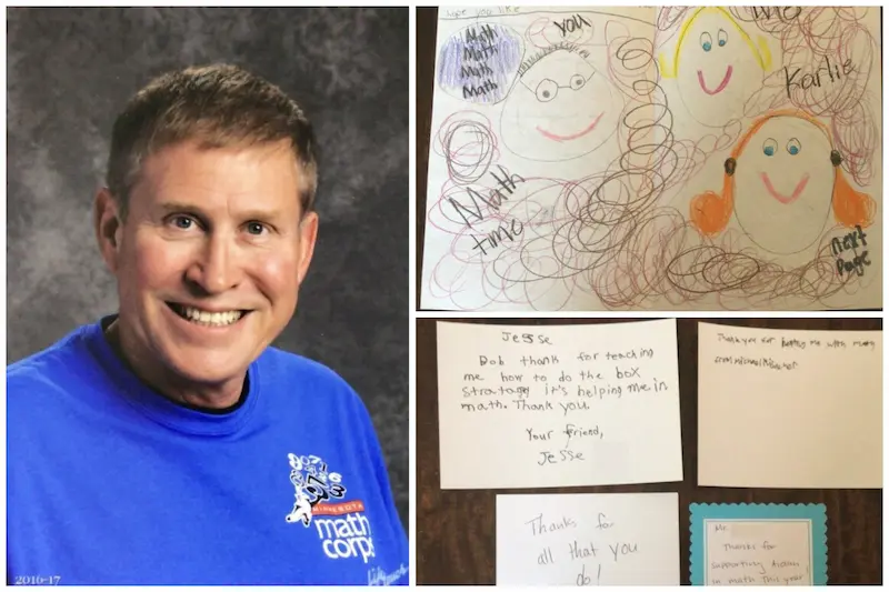 Picture of Robert, Math Corps tutor and a number of handwritten kind notes from his students.