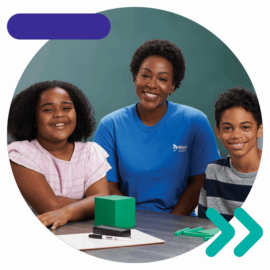 Georgia math tutor in a Math Corps tutoring session with two students.